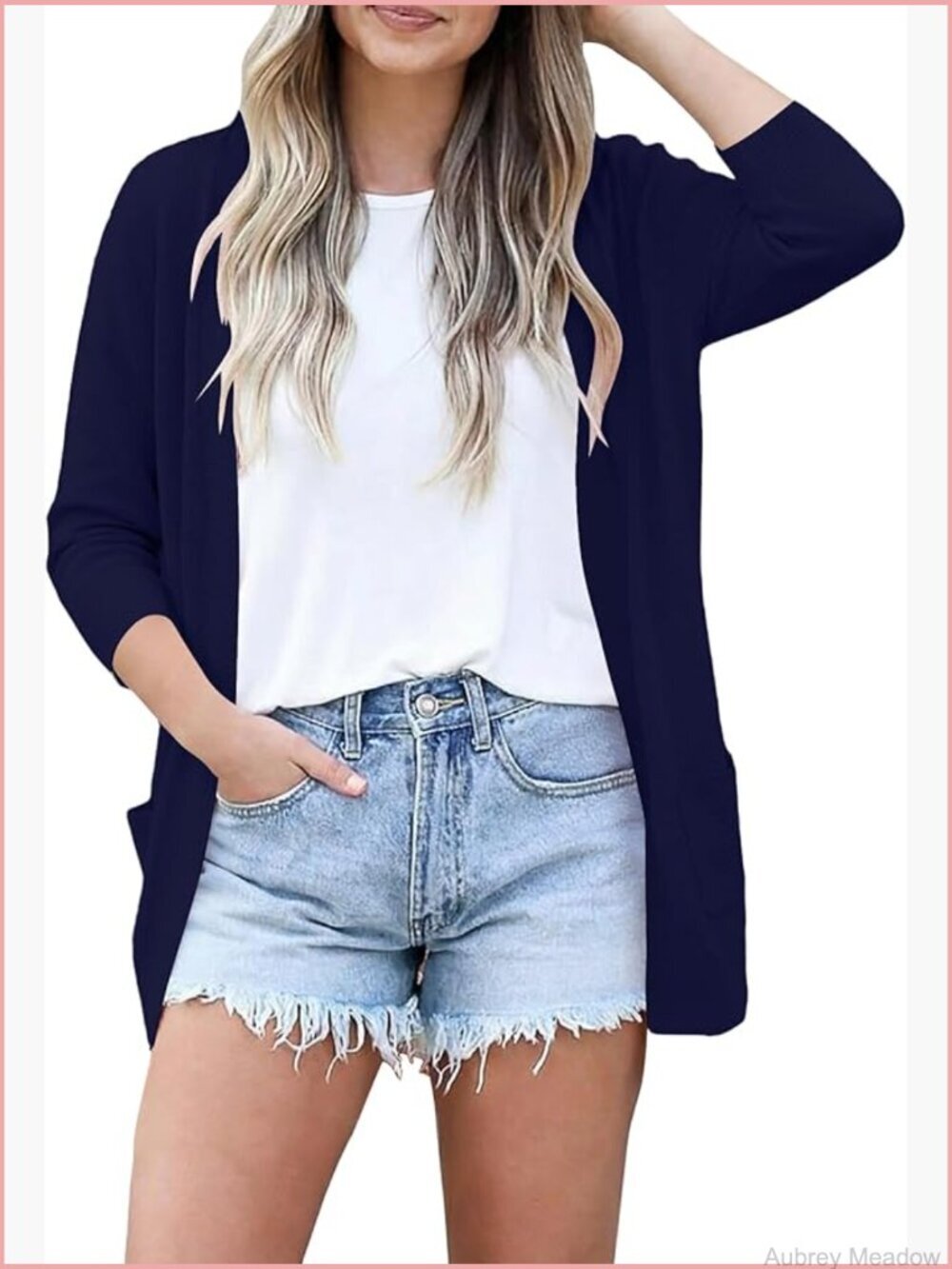 Lightweight Open Front Cardigan with Pockets V-Neck Knit Cardigan